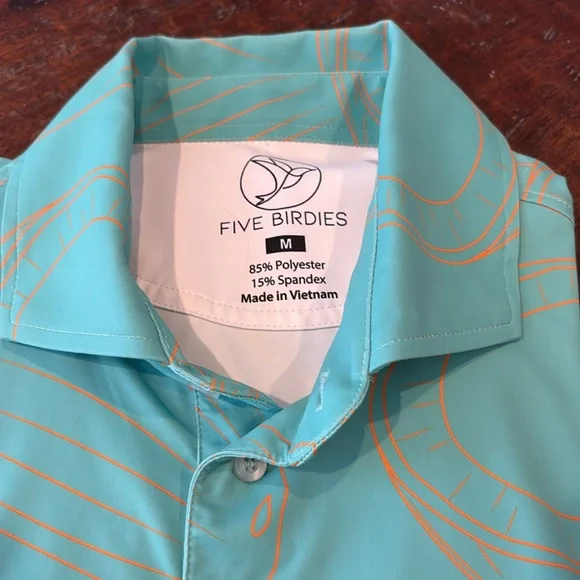 Five Birdies Men's Aqua Polo Shirt with Orange Coconut Accents - Picture 2 of 5